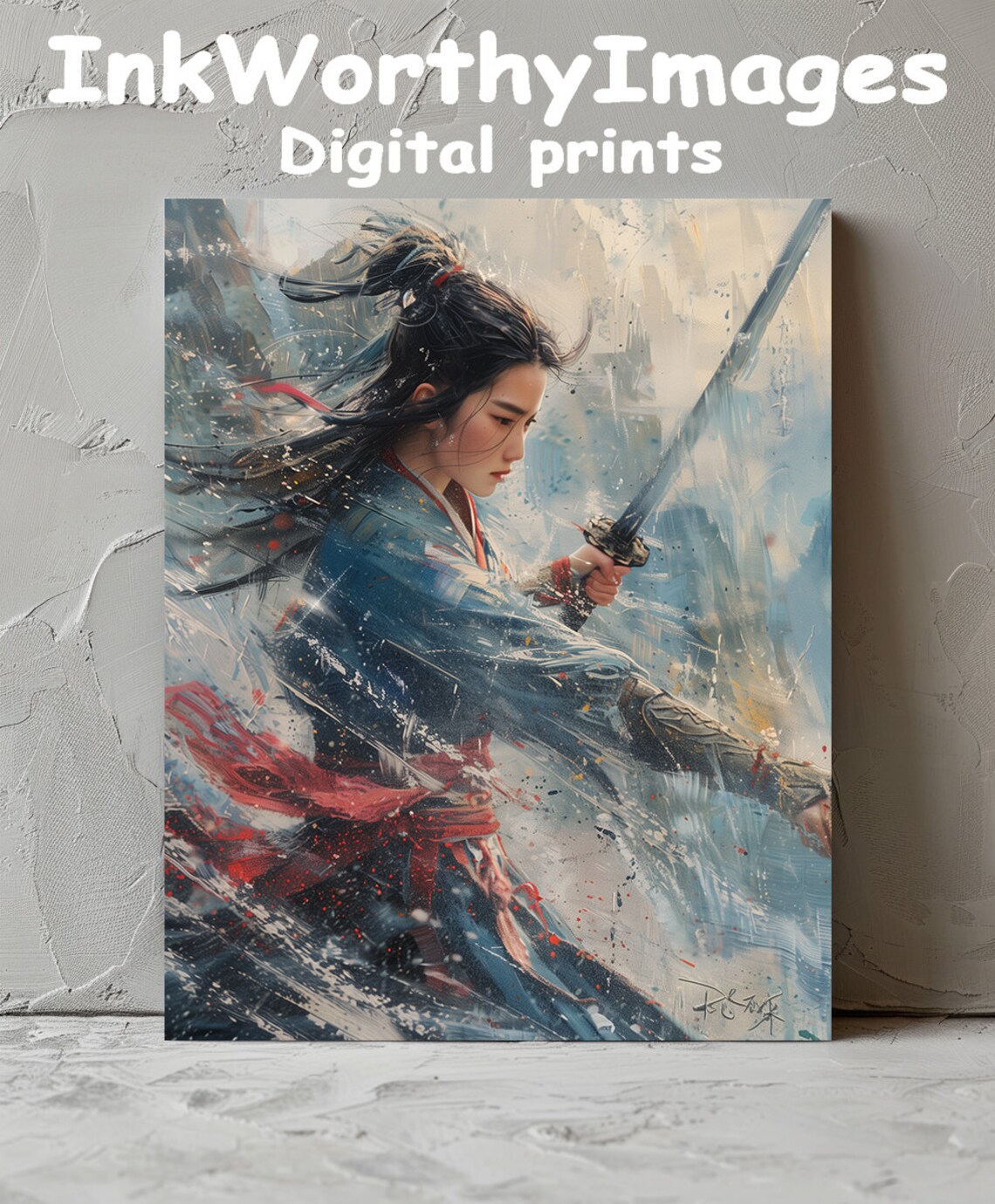 Samurai Warrior Woman Painting, Japanese Warrior