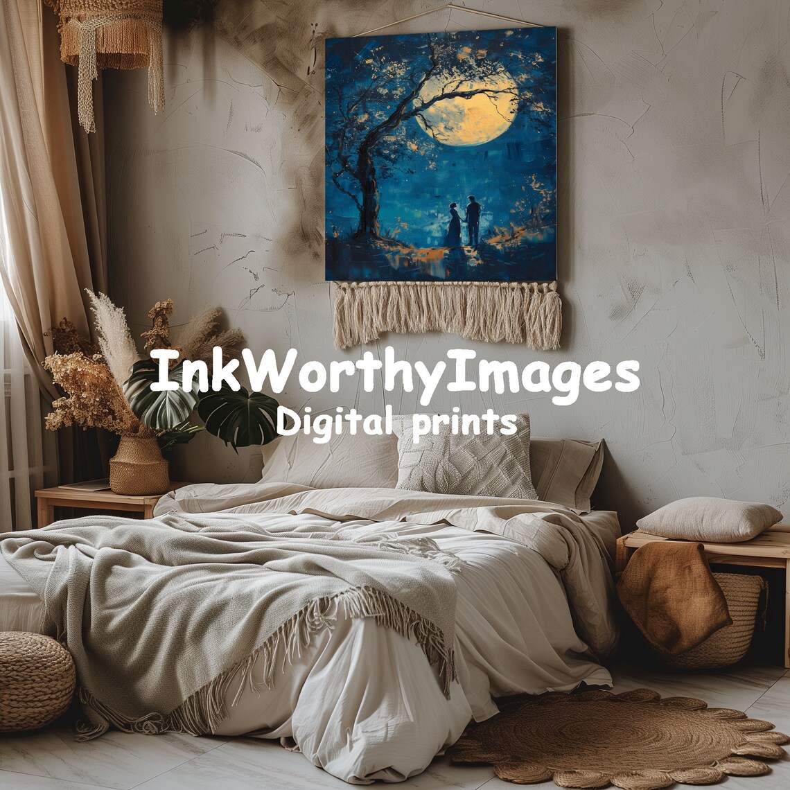 Romantic Moonlit Couple Night Sky Scene Silhouette - Image 3