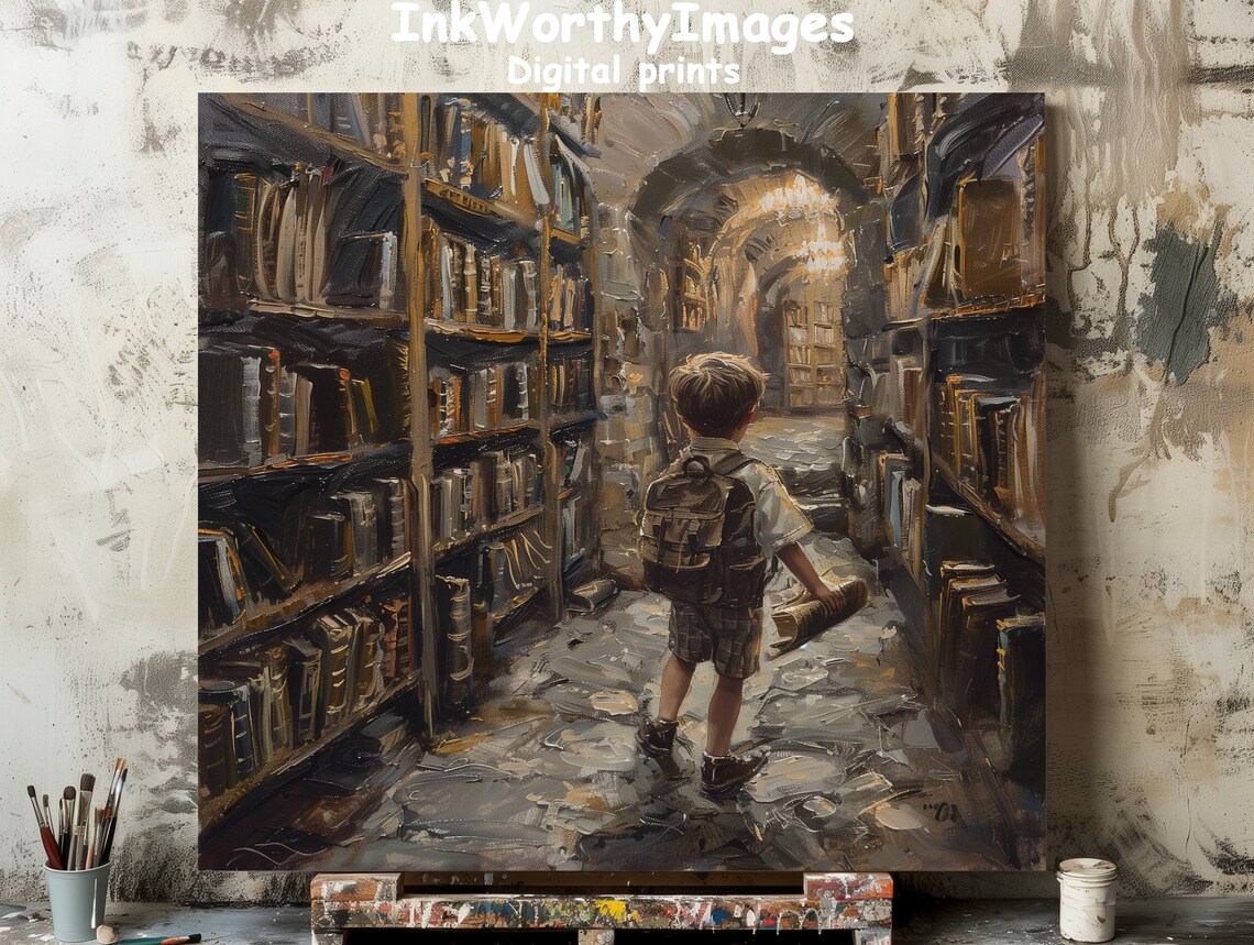 Library Adventure, Magical Bookshelves Art Print