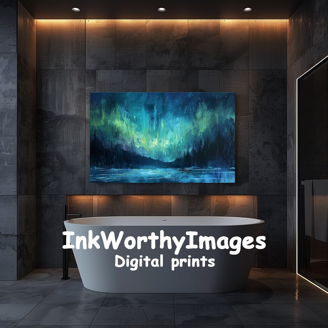 Northern Lights Aurora Borealis Painting, Abstract Night Sky - Image 5