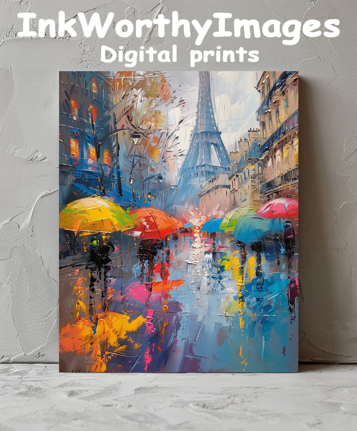 Paris Rainy Day Umbrella Painting, Cityscape