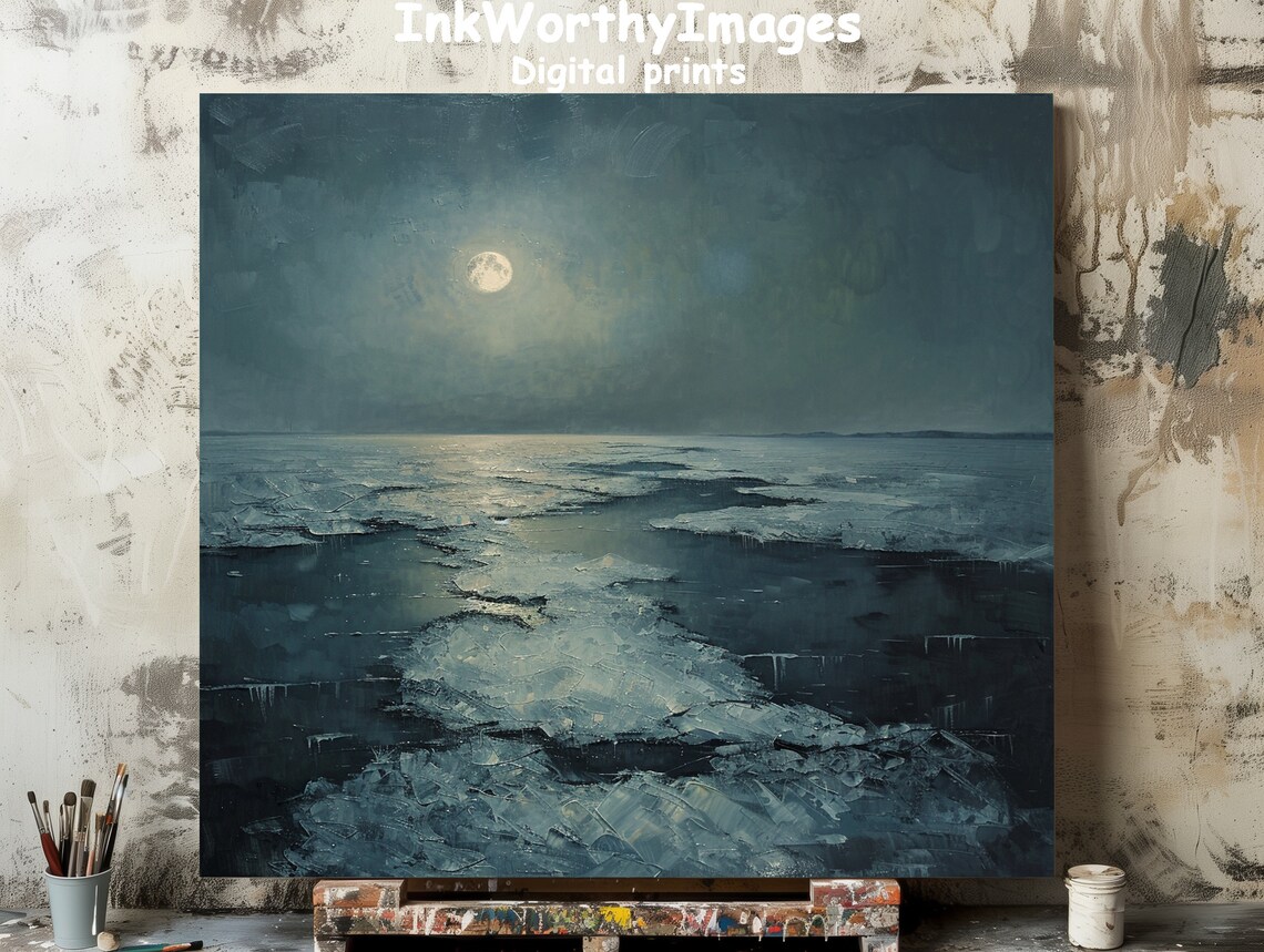 Moonlit Seascape Art Print, Serene Coastal Night