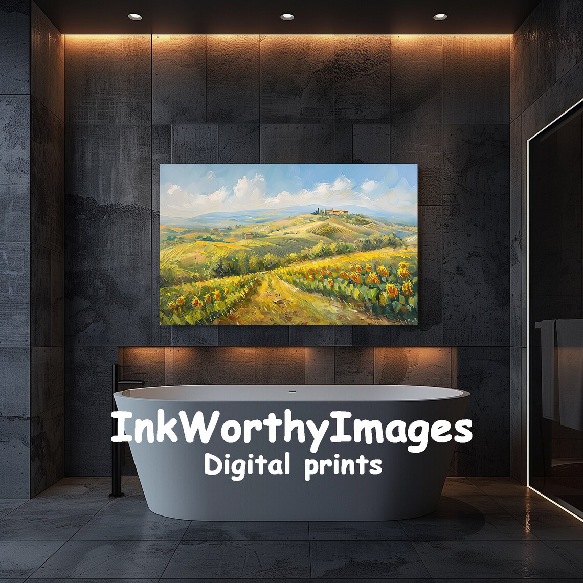 Sunflower Fields Landscape, Tuscan Countryside Art - Image 5