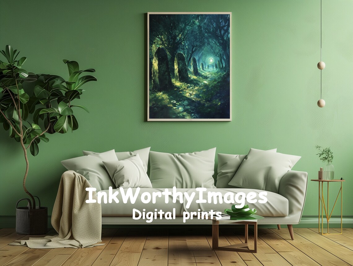Enchanted Forest Path, Moonlit Night Fantasy Art - Image 2