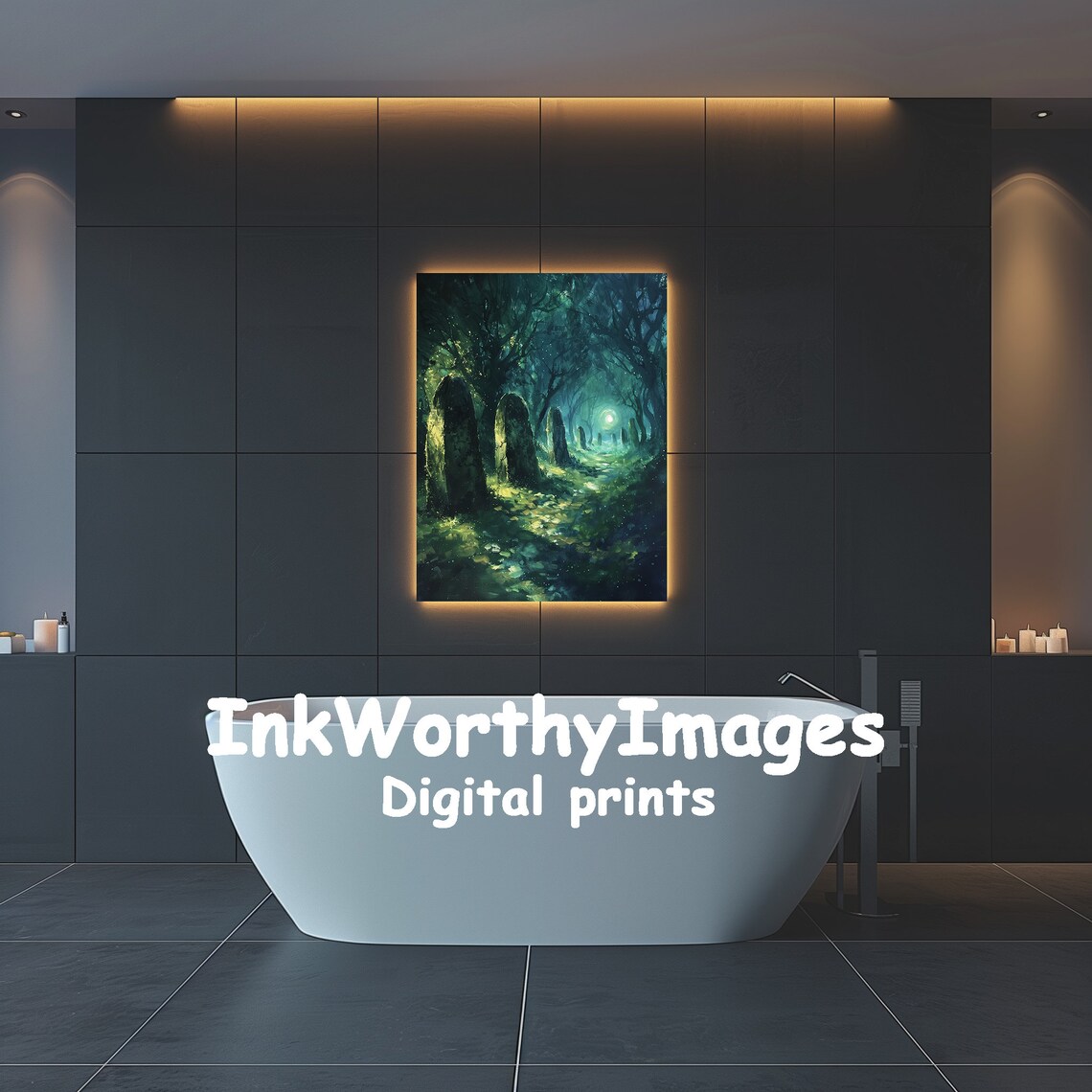 Enchanted Forest Path, Moonlit Night Fantasy Art - Image 4