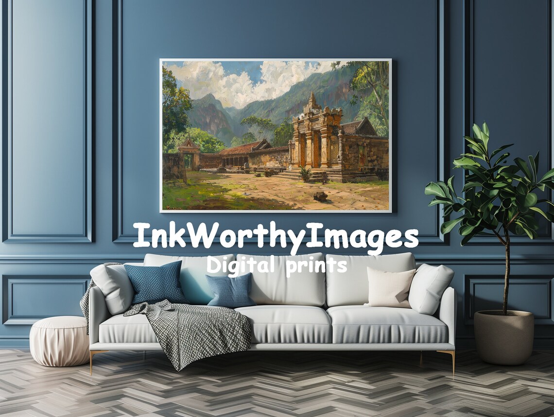 Ancient Temple Courtyard, Serene Mountain Landscape - Image 2