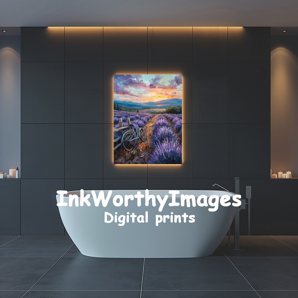 Lavender Field Sunset With Bicycle Painting - Image 4