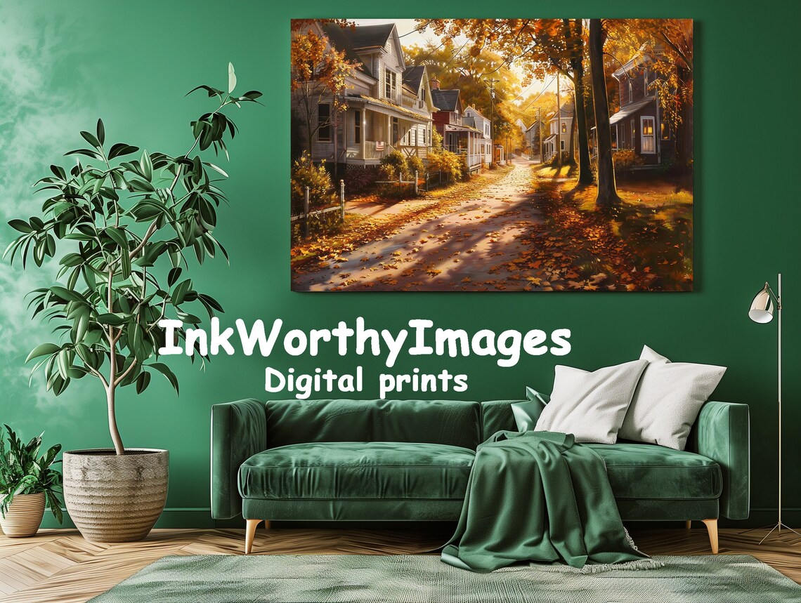 Autumn Street Cozy Neighborhood, Nature Landscape - Image 2
