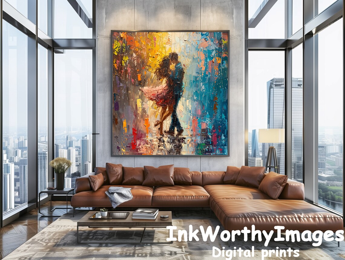 Romantic Couple Dancing In Rain, Abstract Art - Image 4