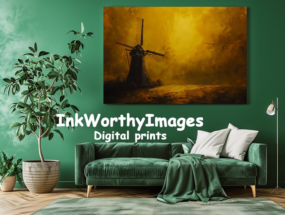 Golden Sunset Windmill - Impressionist Art Print - Image 3