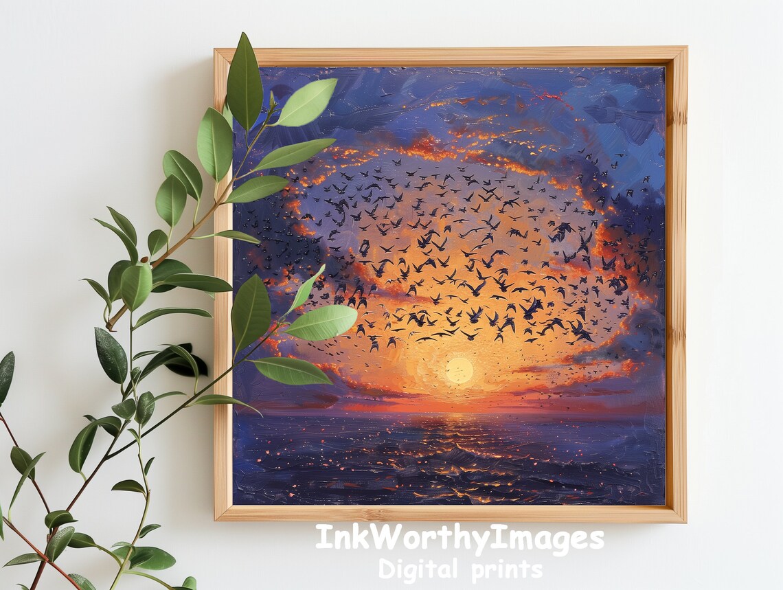 Sunset Birds Flight Ocean Seascape, Evening Sky - Image 3