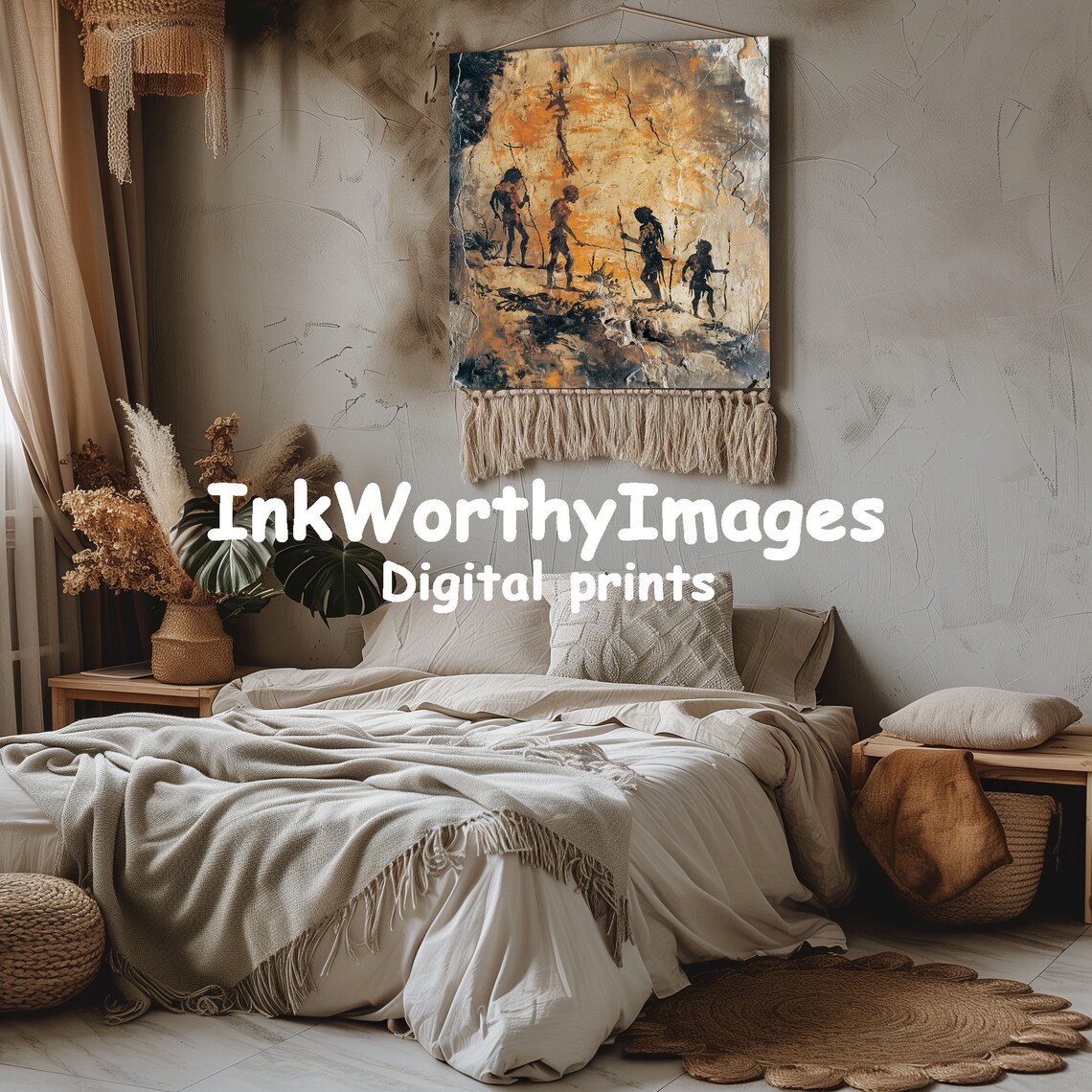Ancient Cave Painting, Prehistoric Human Figures Art Print - Image 3