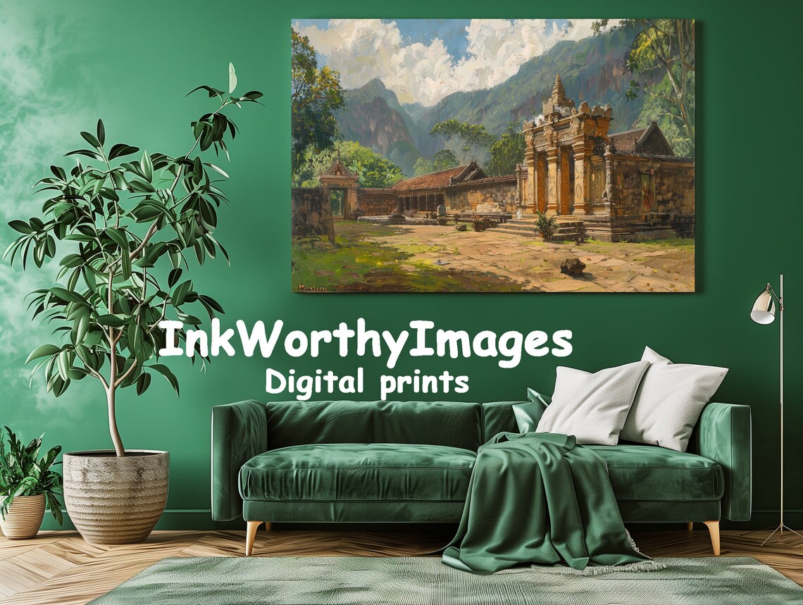Ancient Temple Courtyard, Serene Mountain Landscape - Image 4