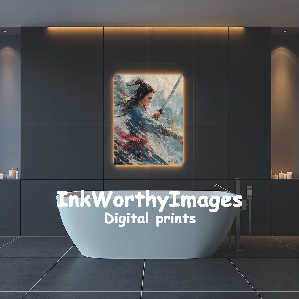 Samurai Warrior Woman Painting, Japanese Warrior - Image 3