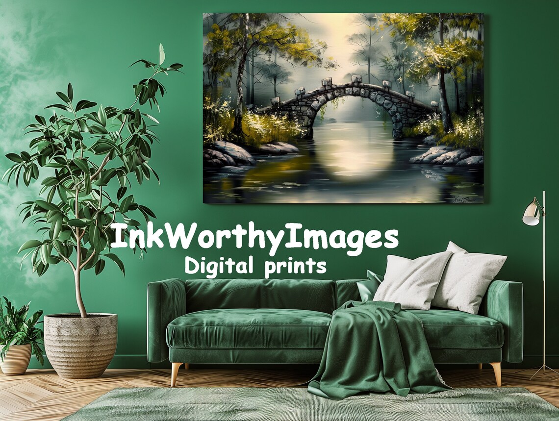 Mystical Stone Bridge, Tranquil Forest Stream Scene - Image 3