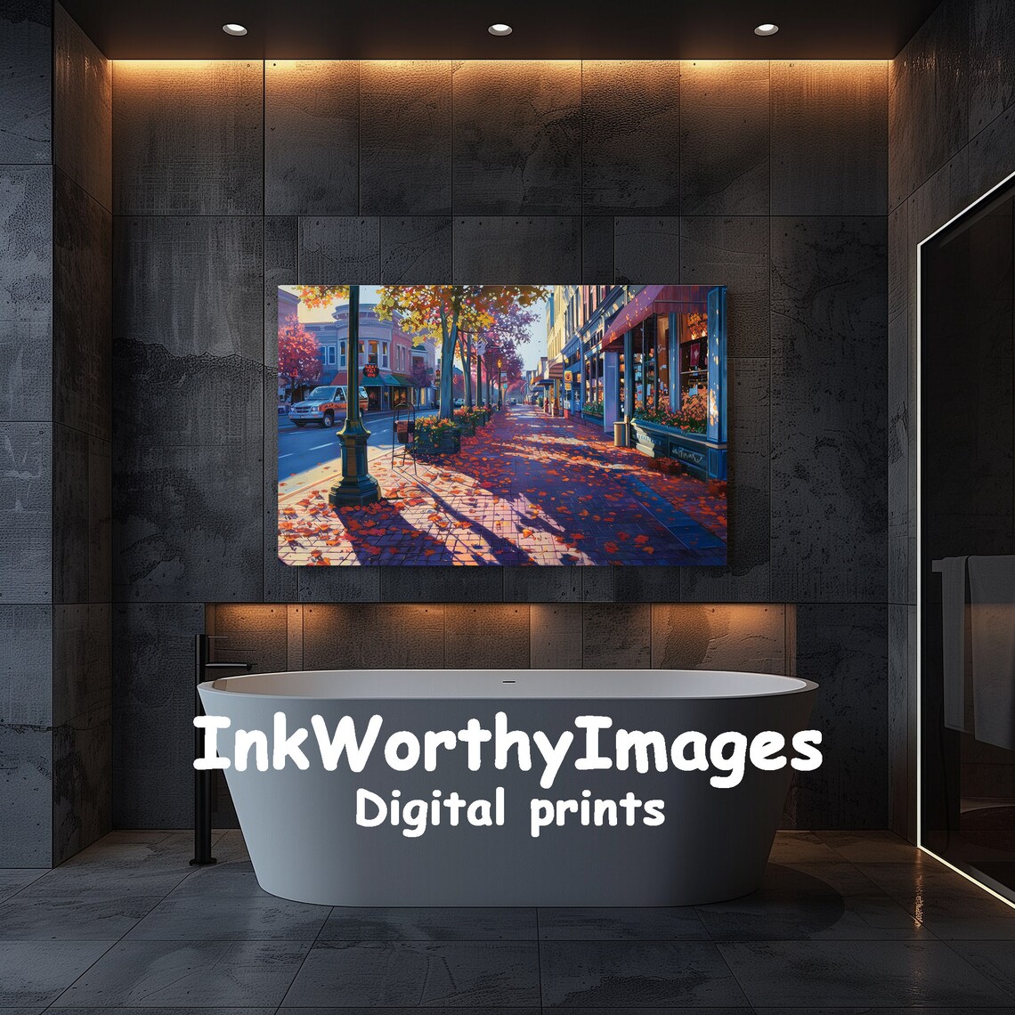 Autumn City Street Fall Downtown Art Print - Image 5