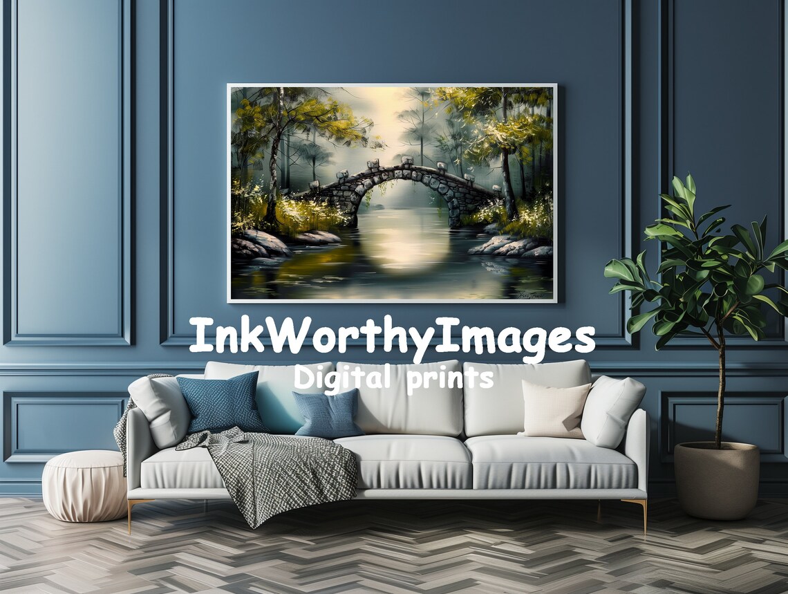 Mystical Stone Bridge, Tranquil Forest Stream Scene - Image 4