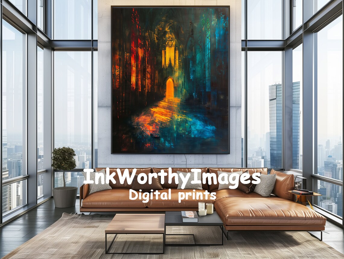 Gothic Cathedral Interior, Mystical Light Art Print - Image 4