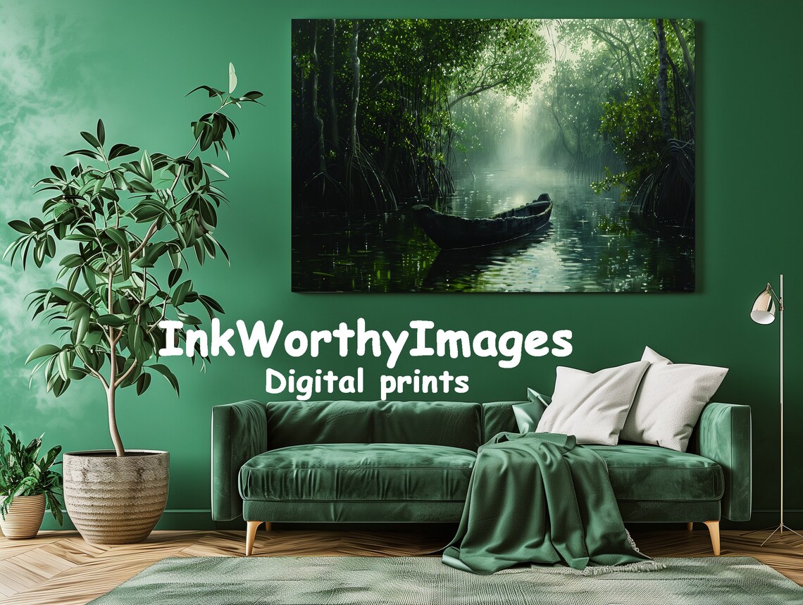 Mystical Mangrove Journey, Serene Canoe Landscape - Image 2