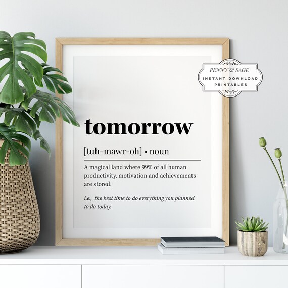 Tomorrow Definition Funny Procrastination Quote Dictionary Poster