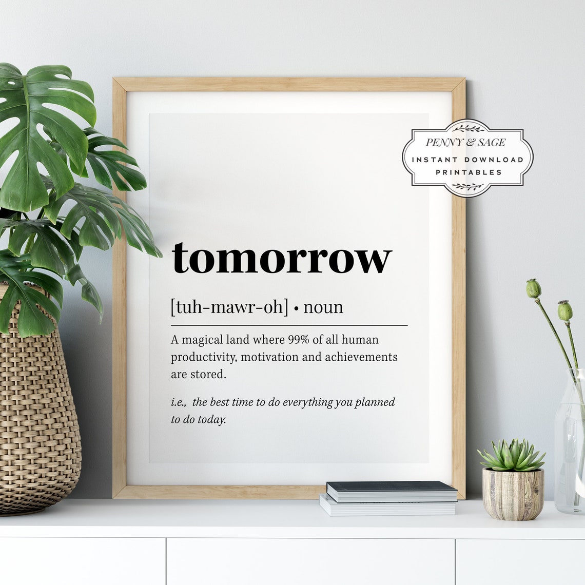 Tomorrow Definition Funny Procrastination Quote Dictionary Poster