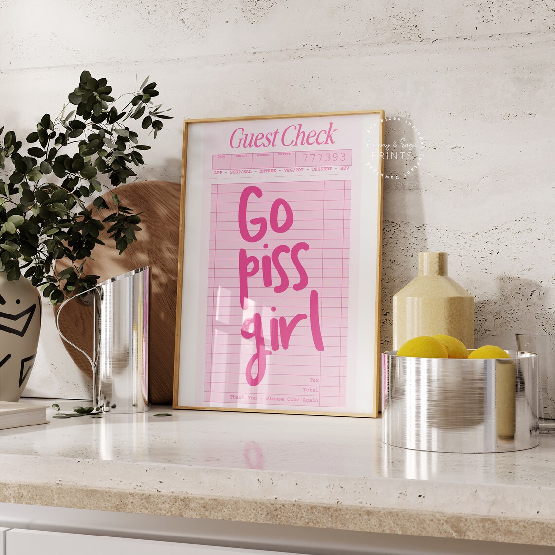 Go Piss Girl Pink Guest Check Trendy Funny Bathroom Quote Poster
