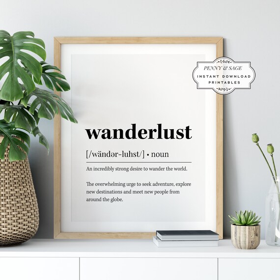 Wanderlust Definition Dictionary Style Black White Travel Art Poster