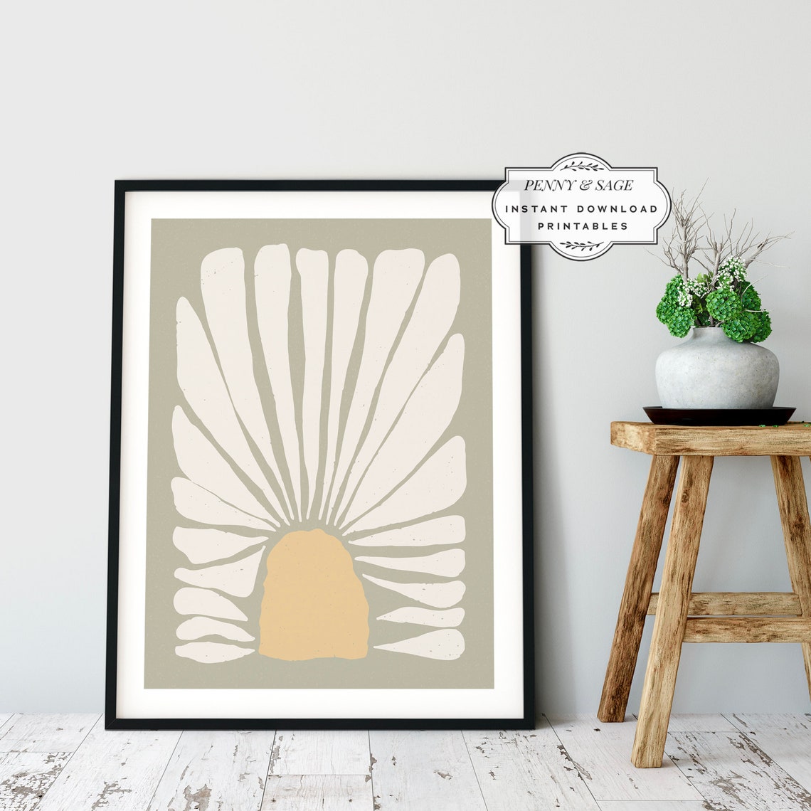 Sage Green Abstract Sunburst Petal Fan Modern Minimalist Art Poster