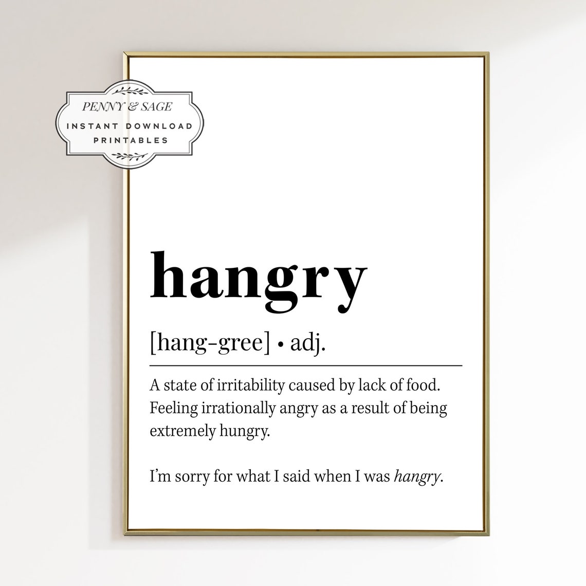 Hangry Definition Poster Funny Kitchen Dictionary Quote Typography - Image 2