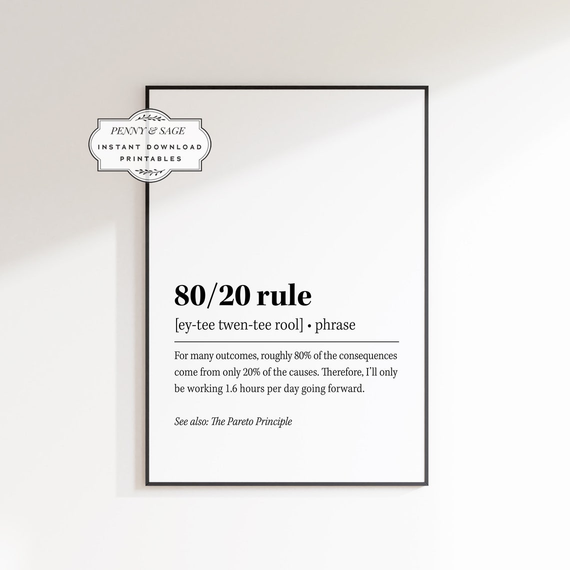 80 20 Rule Pareto Principle Funny Office Definition Quote Poster