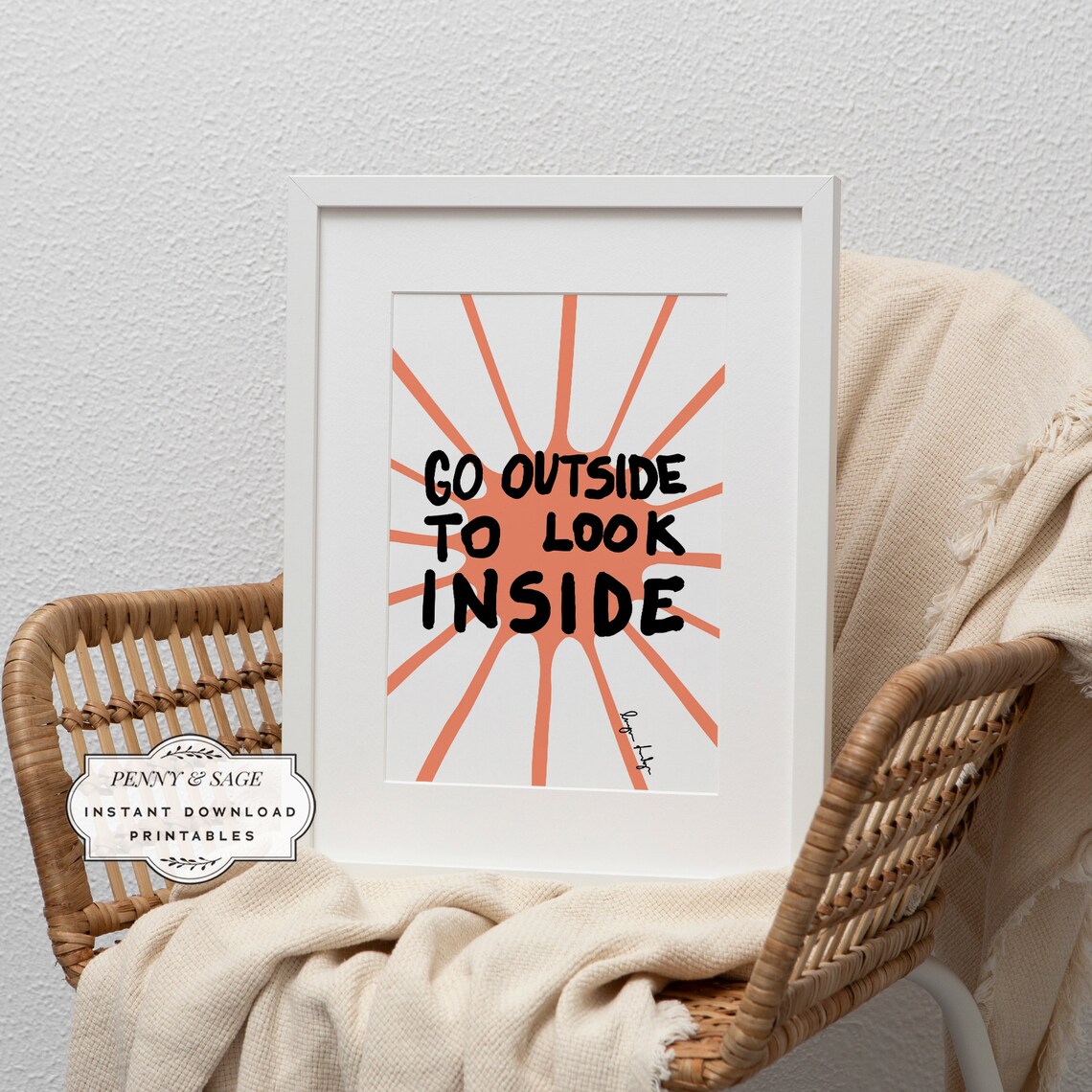 Go Outside To Look Inside Coral Sunburst Motivational Poster - Image 2