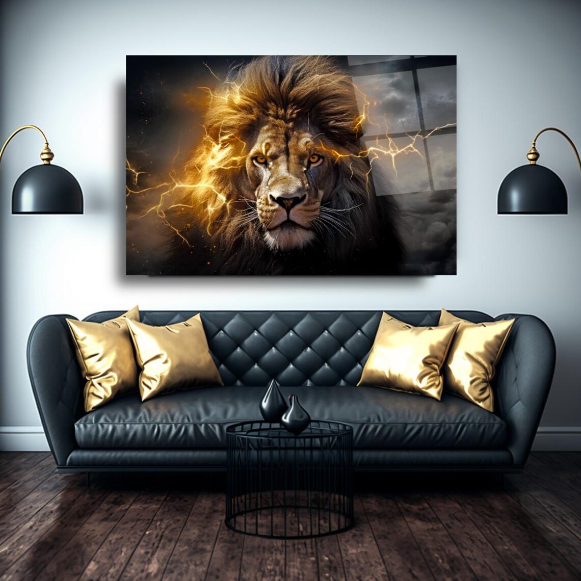Majestic Lion Portrait Wall Art Tempered Glass Print Modern Animal Wall Decor Luxury Glass Wall Art For Home And Office