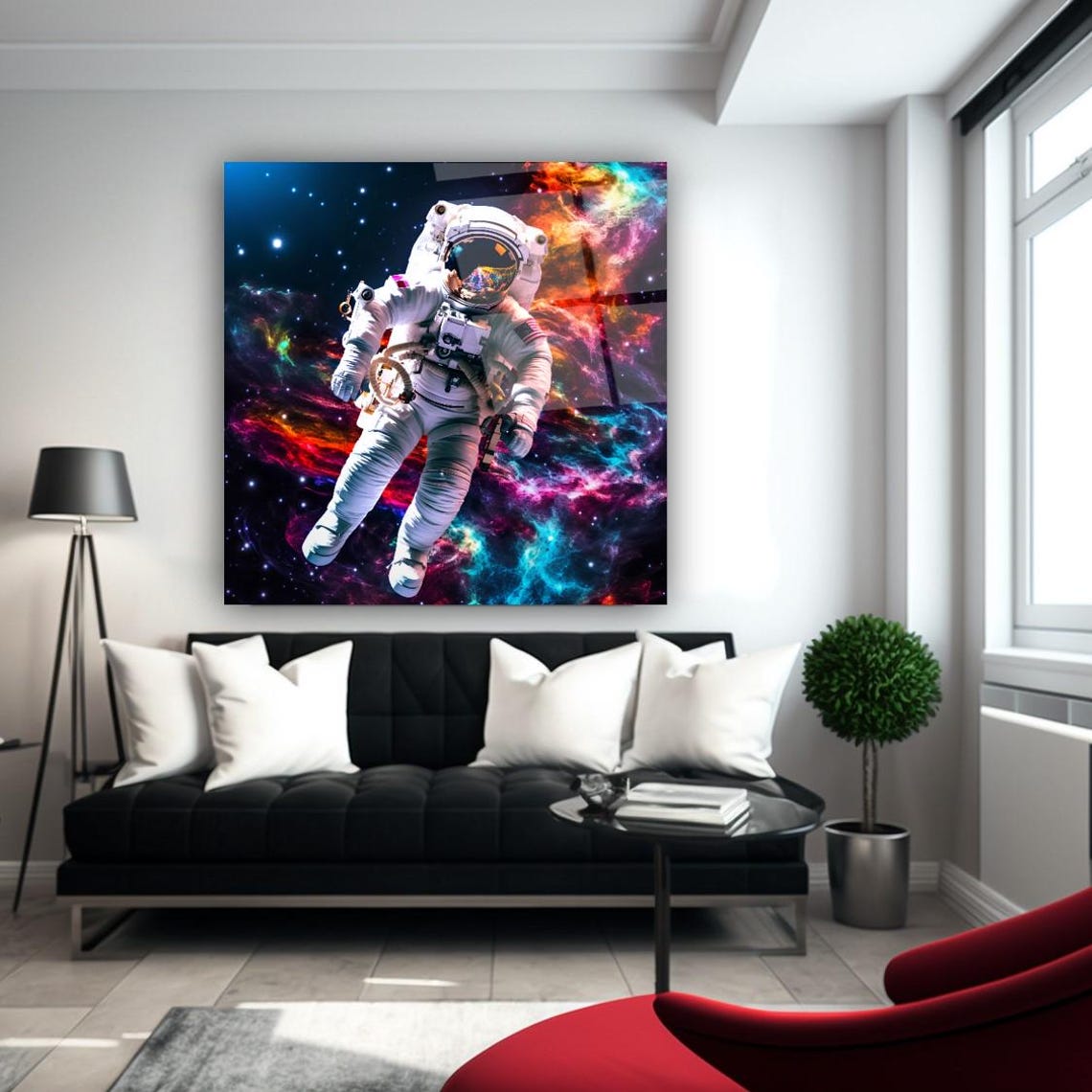 Astronaut Floating In Colorful Nebula Space Adventure Poster
