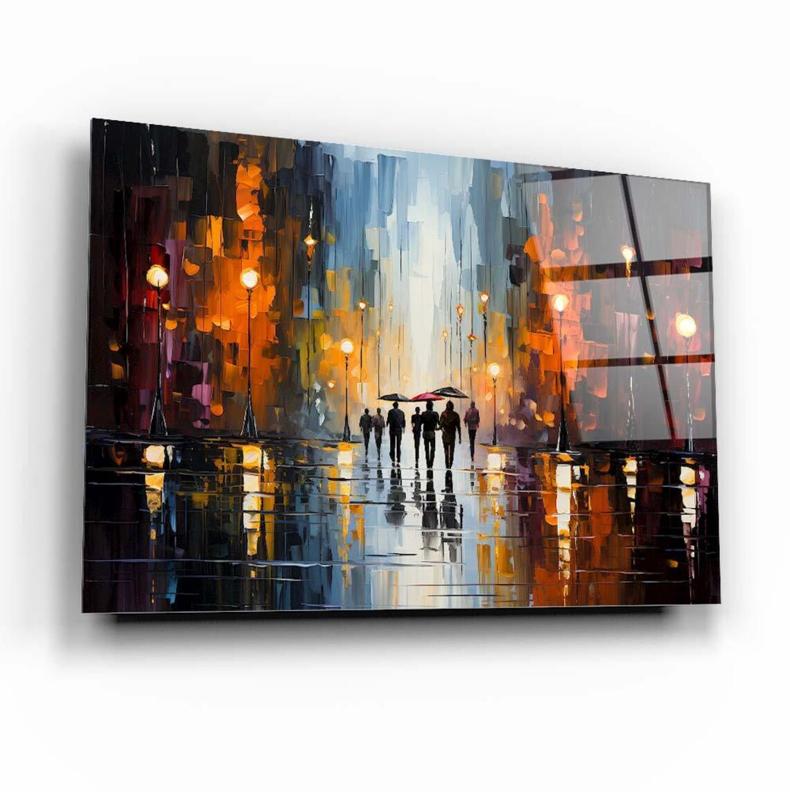 Rainy City Night Umbrella Figures Abstract Street Art Poster - Image 3