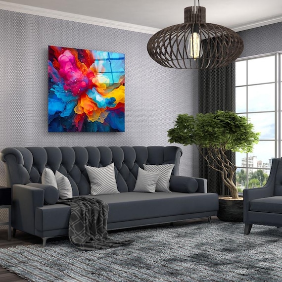Vibrant Abstract Splash Wall Art Tempered Glass Print Modern Abstract Wall Decor Luxury Glass Wall Art For Home And Office