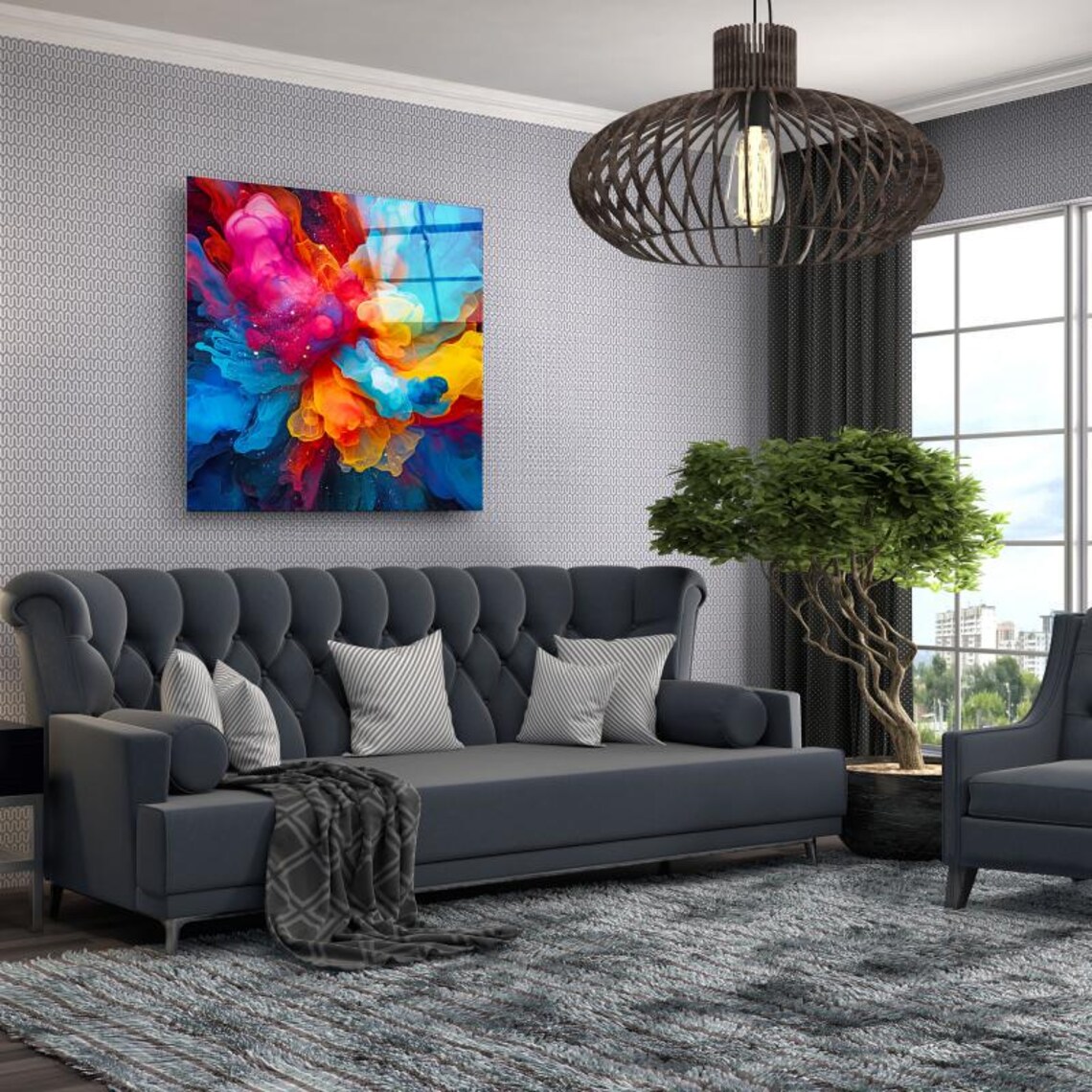 Vibrant Abstract Color Explosion Ink Splash Painting Wall Art