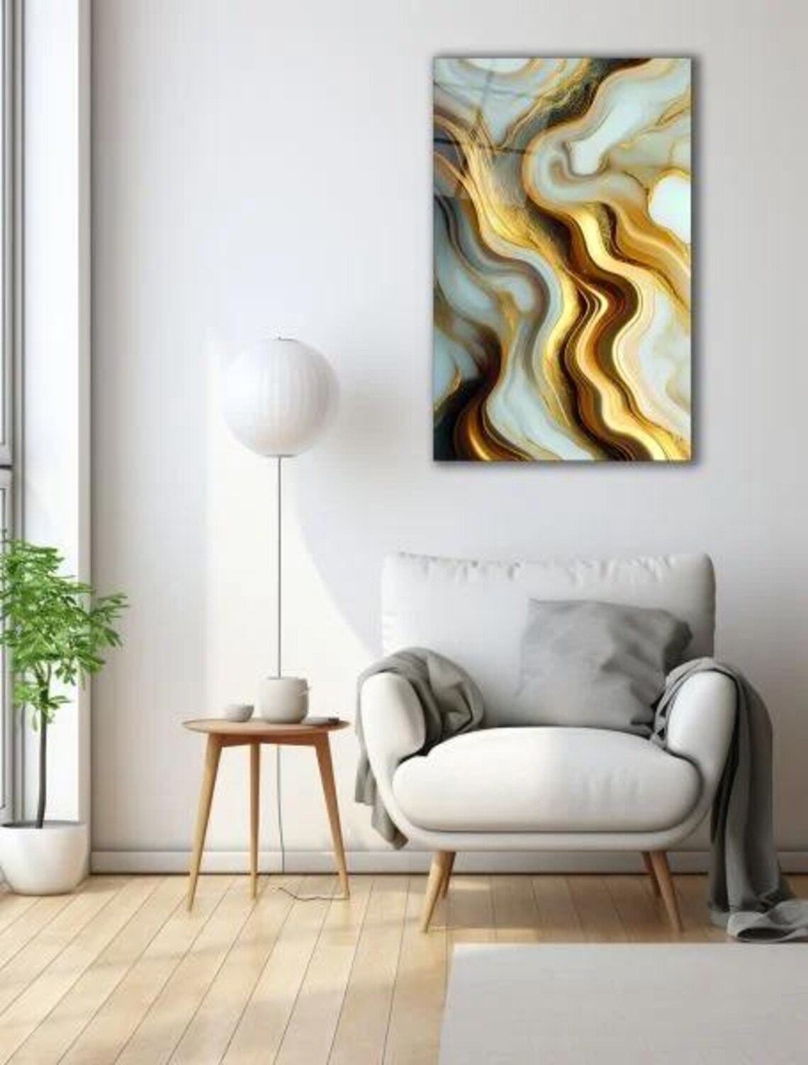 Gold White Marble Swirl Abstract Luxury Tempered Glass Decor Poster - Image 3