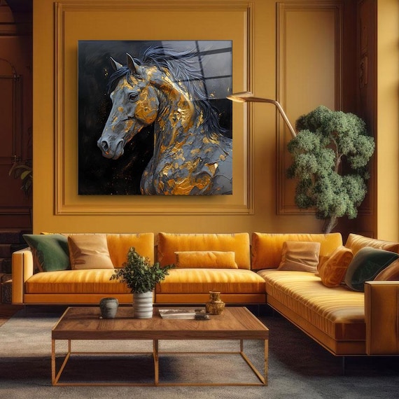 Elegant Horse Portrait Wall Art Tempered Glass Print Modern Animal Wall Decor Luxury Glass Wall Art For Home And Office