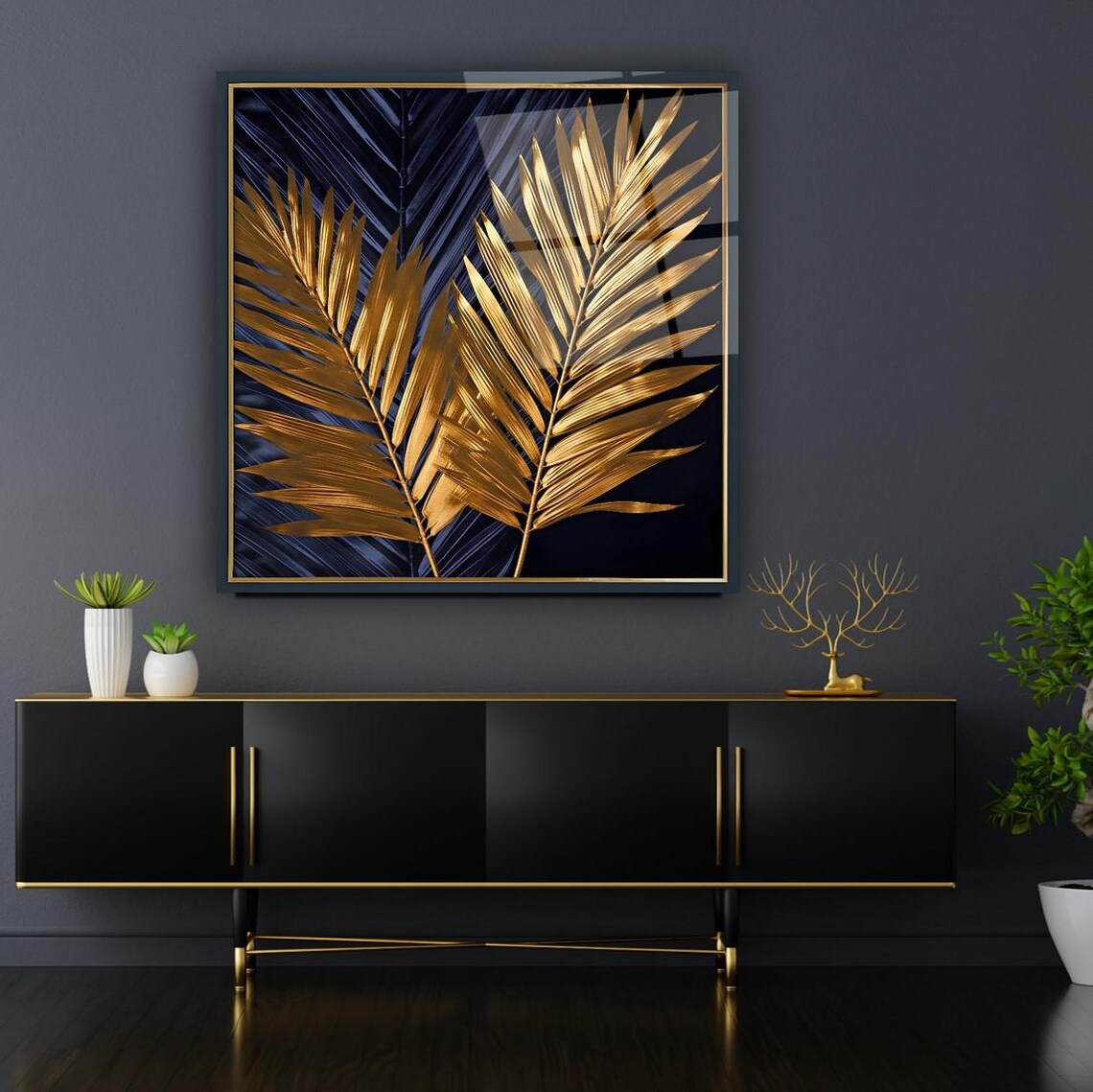 Golden Palm Leaves Wall Art Tempered Glass Print Modern Botanical Wall Decor Luxury Glass Wall Art For Home And Office - Image 3