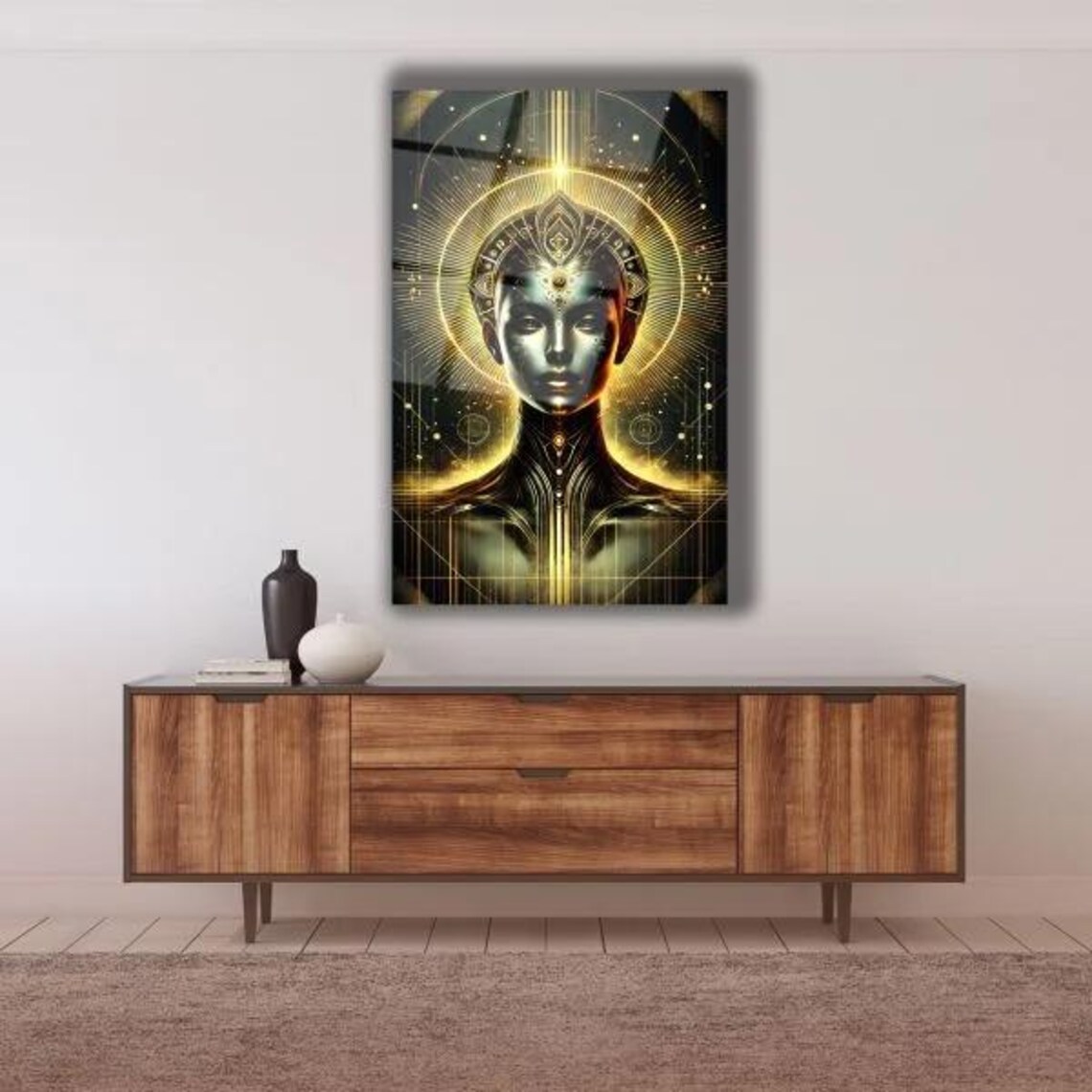 Golden Cosmic Woman Halo Mystical Spiritual Futuristic Decor Poster