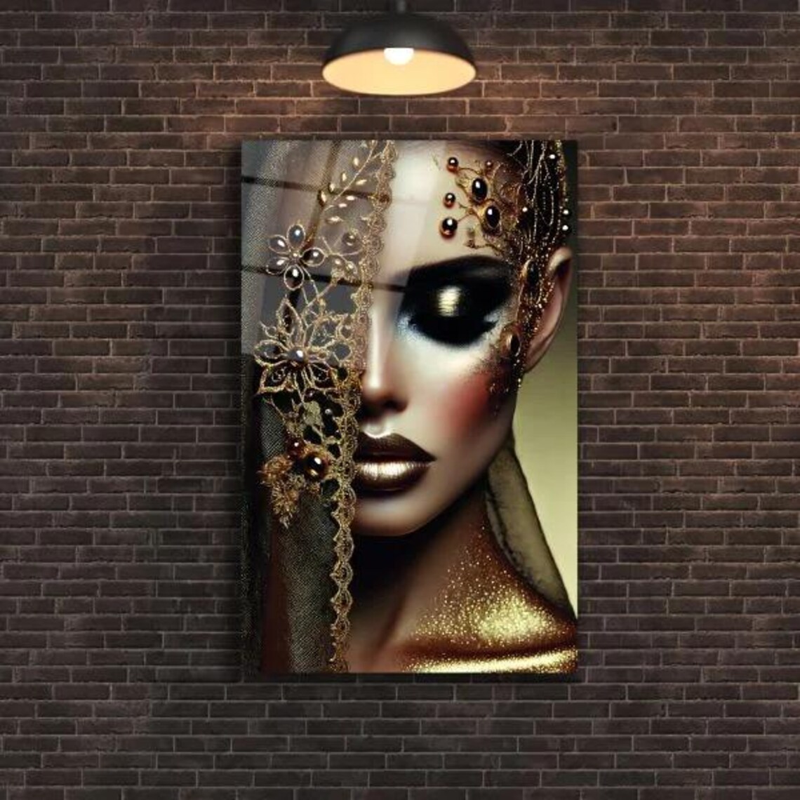 Golden Glamour Woman Portrait Luxury Fashion Elegant Decor Poster - Image 2