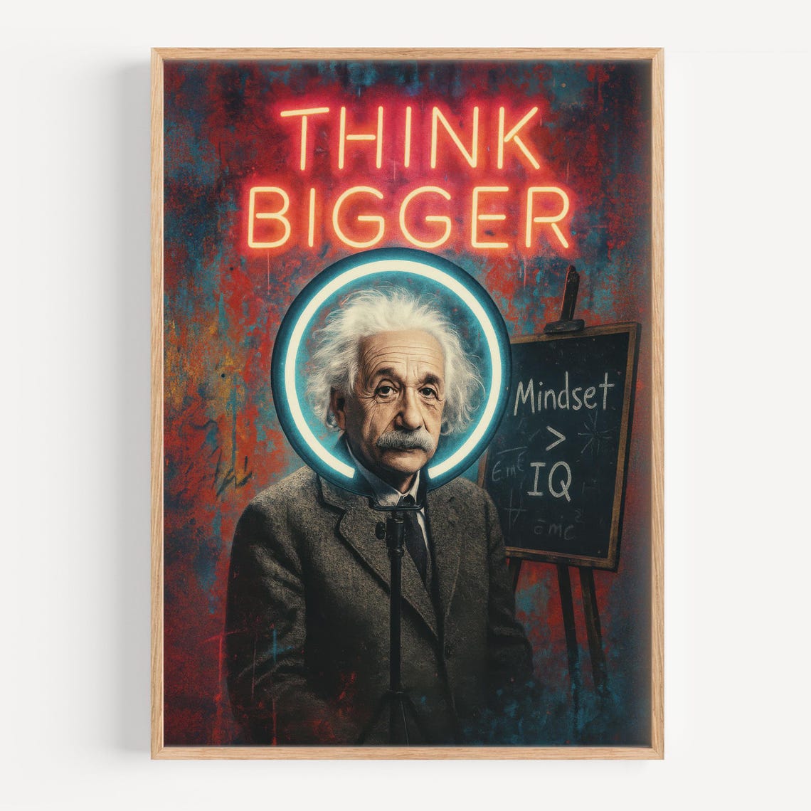 Think Bigger Albert Einstein Neon Office Motivational Poster