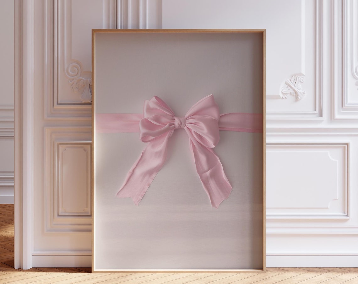 Delicate Pink Silk Ribbon Bow Minimal Coquette Wall Decor Poster