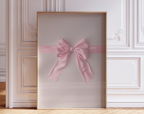 Delicate Pink Silk Ribbon Bow Minimal Coquette Wall Decor Poster