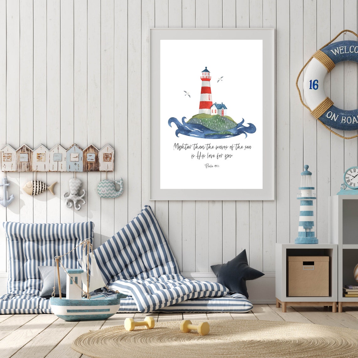 Mightier Than the Waves of the Sea Psalm 93:4 Lighthouse Poster - Image 3