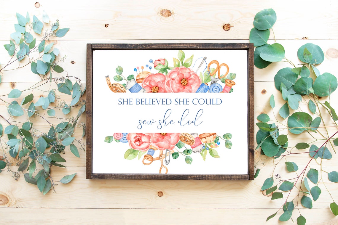 She Believed She Could Sew She Did Floral Sewing Room Quote Poster - Image 3