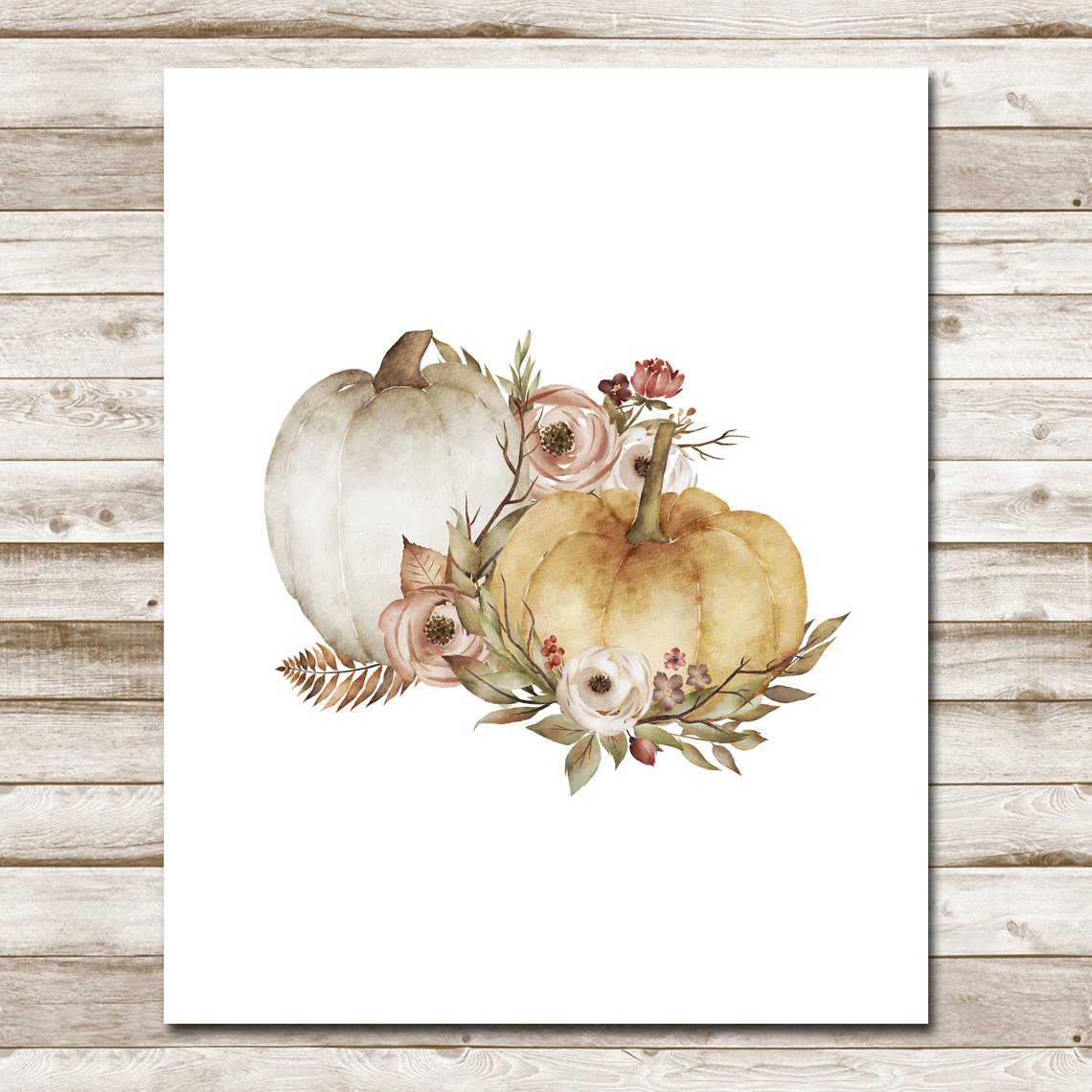 Watercolor Golden Pumpkins and Blush Roses Fall Decor Wall Poster - Image 4