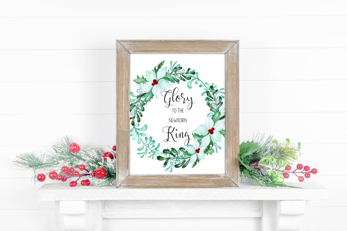 Glory To The Newborn King Christmas Wreath Print Art 5x7 8x10 11x14 16x20 Christmas Carol Sign Holiday Print Christmas Song Art - Image 2