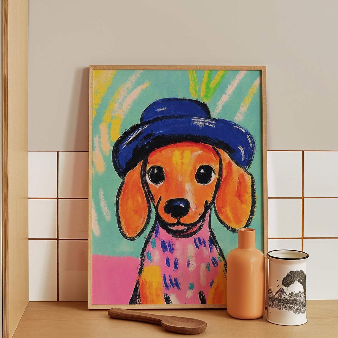Dachshund Puppy Wearing A Dapper Blue Bowler Hat Portrait Poster