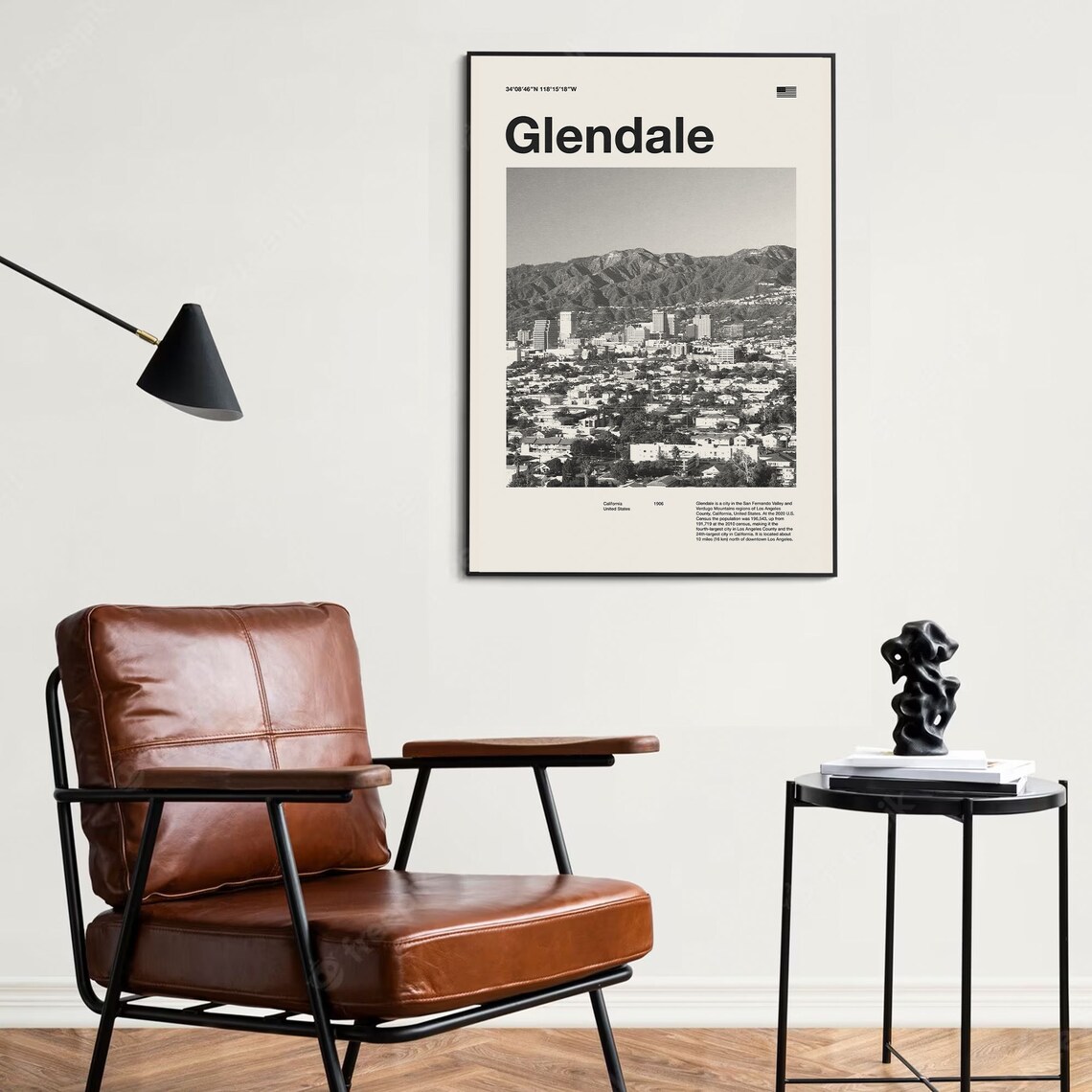 Glendale California Black And White City Photo Minimalist Poster - Image 2